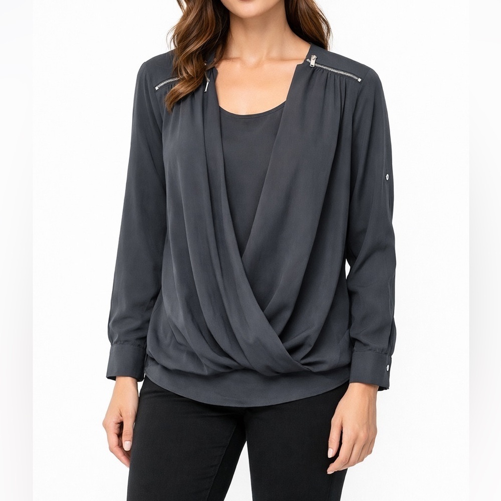 Calvin Klein Women Drapey Front Long Sleeve Top Size S